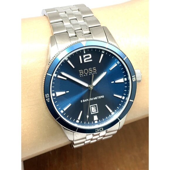 Hugo Boss Men's Watch 1513902 Quartz Blue Dial Date Silver Stainless Steel 42mm - Picture 11 of 14